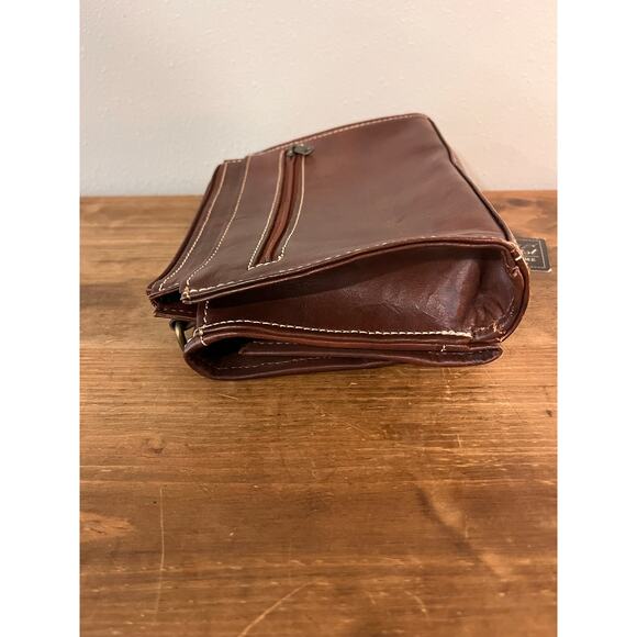 American West Genuine Leather Tooled Crossbody Bag Wallet Boho Western Studded - Picture 7 of 16